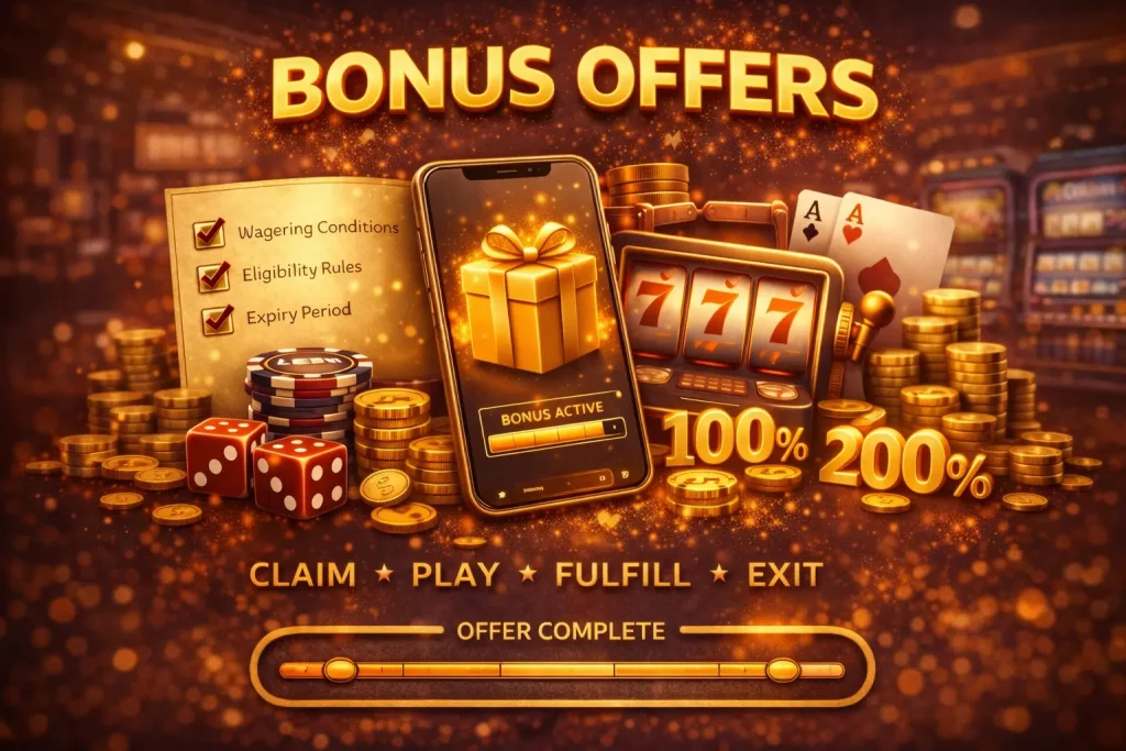 Leon Casino bonus offers illustration showing structured promotional offers with clear wagering conditions, eligibility rules, expiry timelines, and controlled access to casino games for Australian players.