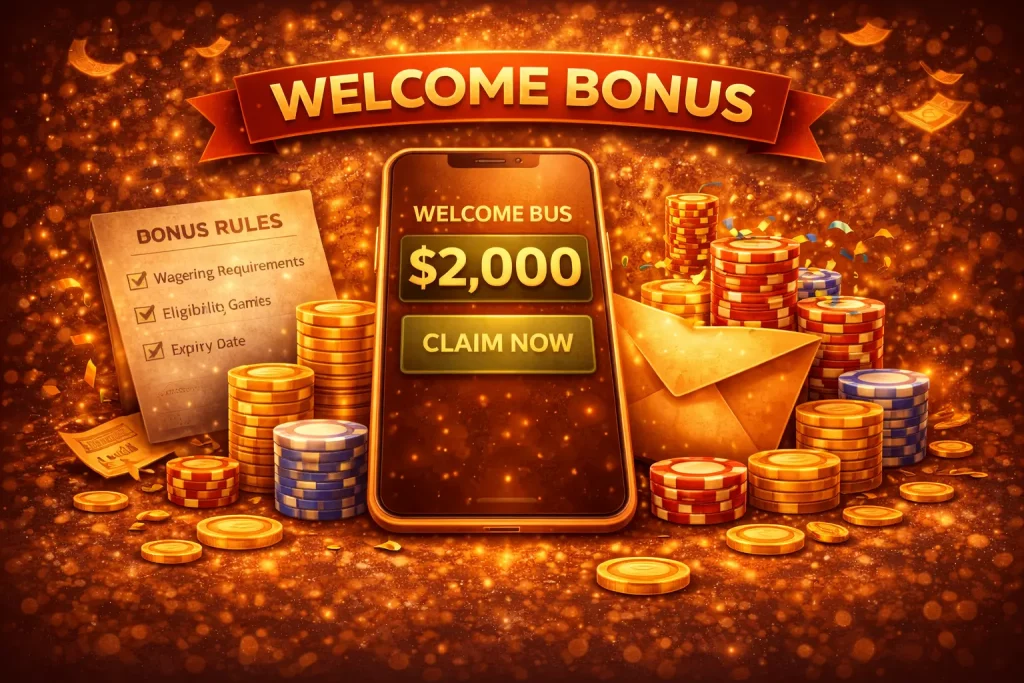 Welcome offer system illustration showing activation, wagering conditions, balance separation, resolution outcomes, and post-offer user behaviour for Australian online casino players.