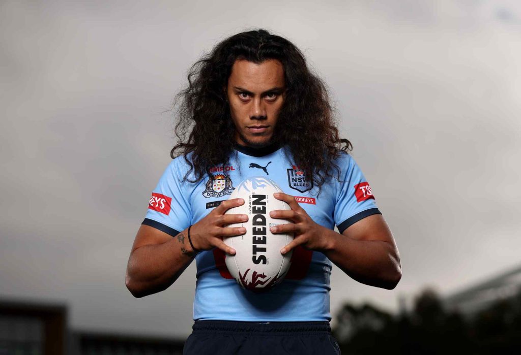 Jarome Luai of the Blues poses during a NSW Blues State of Origin media opportunity at NSWRL Centre of Excellence on July 08, 2024 in Sydney, Australia. (Photo by Matt King/Getty Images)