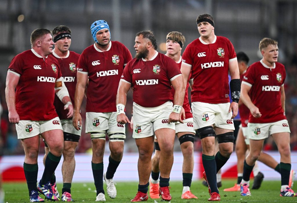 The British and Irish Lions squad look dejected at full time during a friendly match between the British and Irish Lions and Argentina at the AVIVA Stadium, on June 20, 2025, in Dublin, Ireland. (Photo by Seb Daly/SNS Group via Getty Images)