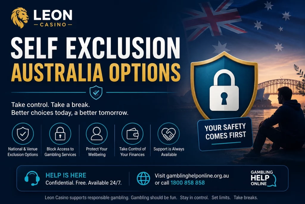Leon Casino Self Exclusion Australia Options guide with responsible gambling tools, BetStop awareness, player protection features, safe gaming controls and Australian gambling support resources.